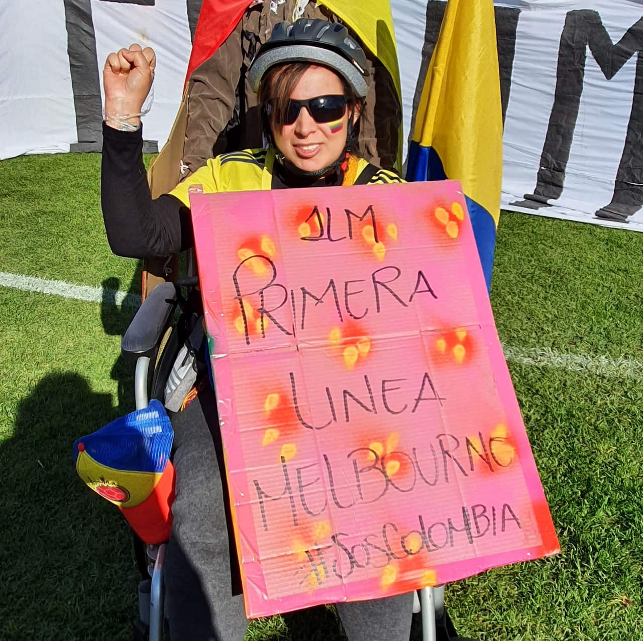 Colombian protester in Melbourne, in solidarity with social unrest in Colombia.