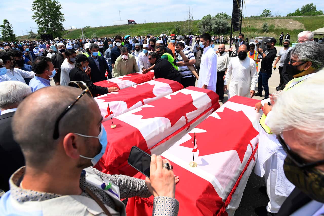 Talat Afzaal, 74, her son Salman Afzaal, 46, his wife Madiha Salman, 44, and their 15-year-old daughter Yumna Salman all died last Sunday night while out for a walk after a man in a truck drove them down in what police have called a premeditated attack.