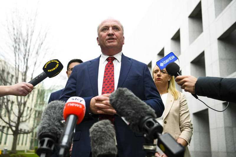 Newly-elected Nationals Leader Barnaby Joyce speaks to the media during a press conference at Parliament House in Canberra, Monday, June 21, 2021.