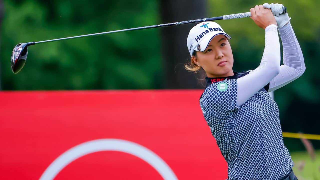 Minjee Lee of Australia in action on the eleventh hole during the second round of the Dow Great Lakes Bay Invitational women's golf tournament at the Midland Country Club in Midland, Michigan, USA, 15 July 2021.  
