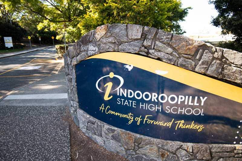 The entrance to Indooroopilly State High School in Brisbane, Friday, July 30, 2021. The school is shut for deep cleaning after a student tested positive for Covid-19.