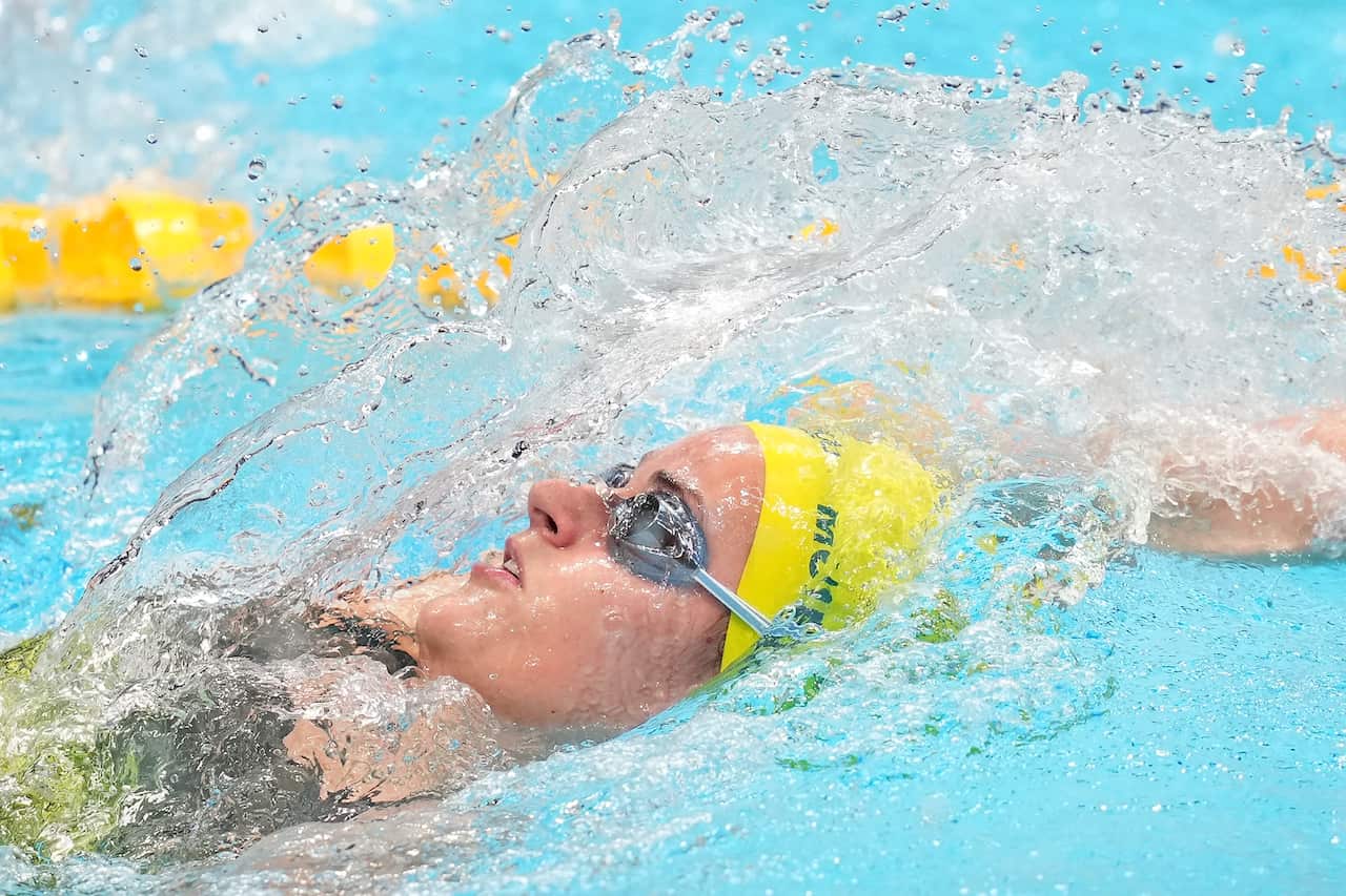 Kaylee McKeown of Australia competes in the Womens 200m Backstroke Semifinal at the Tokyo Aquatics Centre during the Tokyo Olympic Games in Tokyo, Japan, Friday, July 30, 2021. (AAP Image/Joe Giddens) NO ARCHIVING, EDITORIAL USE ONLY, IMAGES TO BE USED FO