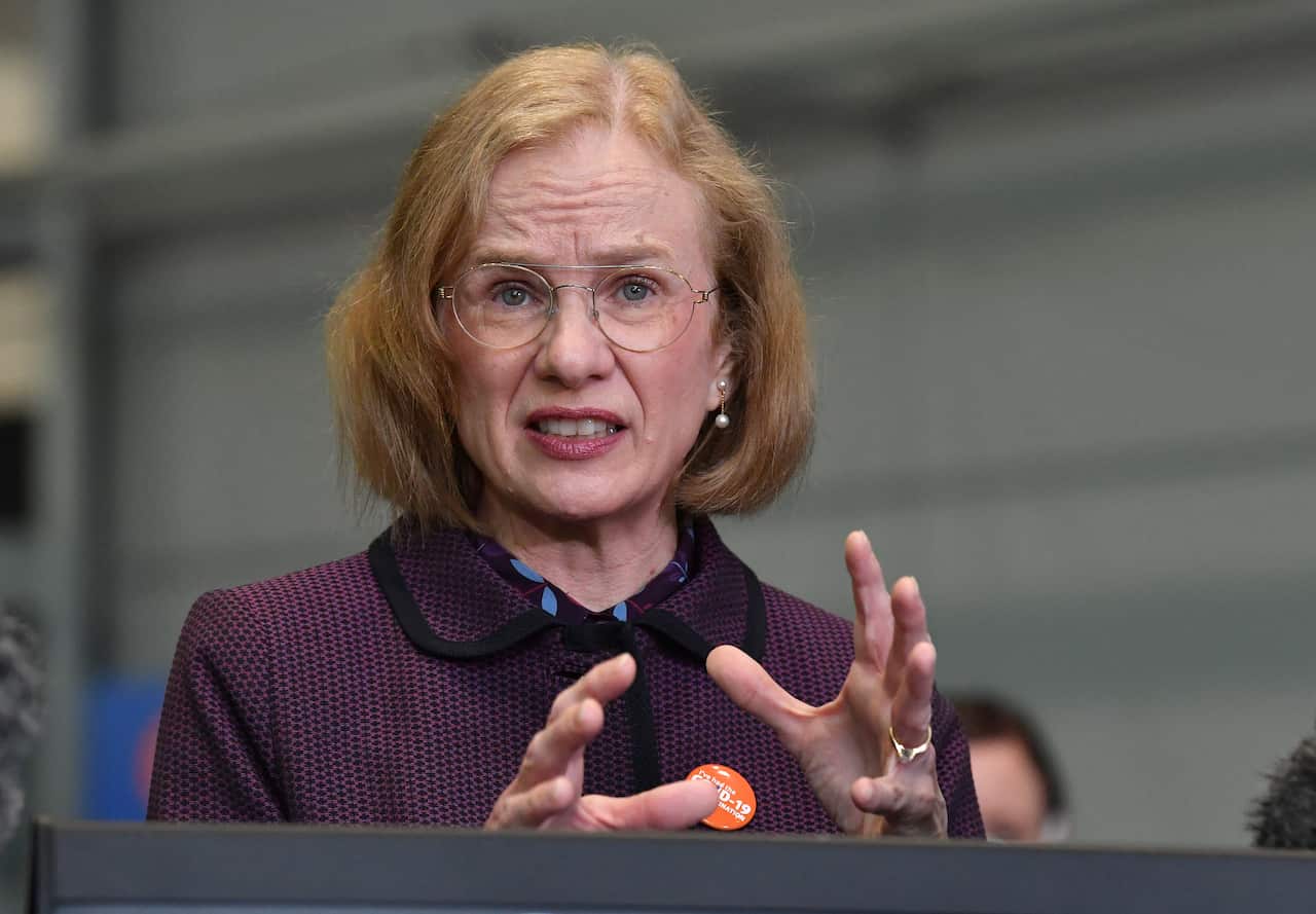 Queensland Chief Health Officer Dr Jeannette Young is seen during a press conference at the  Brisbane Convention and Exhibition Centre in Brisbane.
