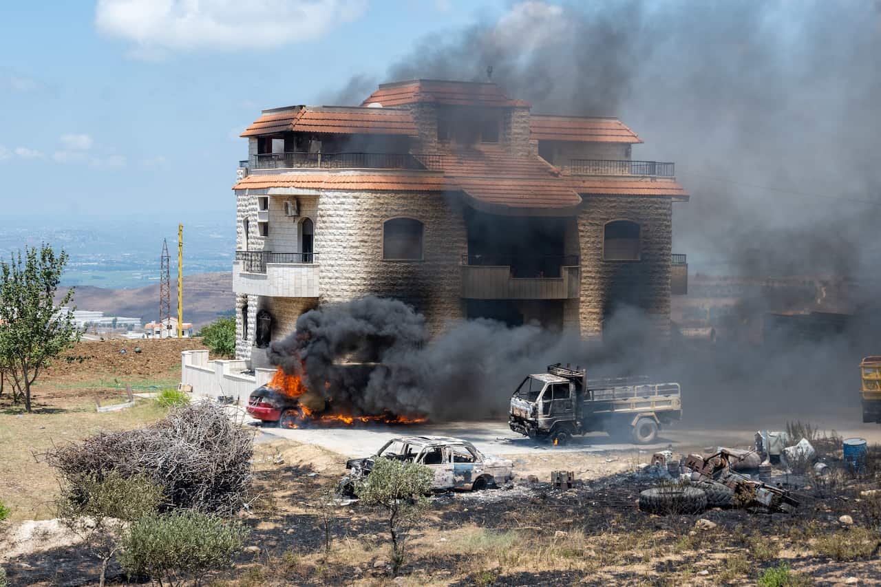 Angry Lebanese crowd burn the house of trafficker family, where a fuel tank exploded in Akkar area, northern Lebanon