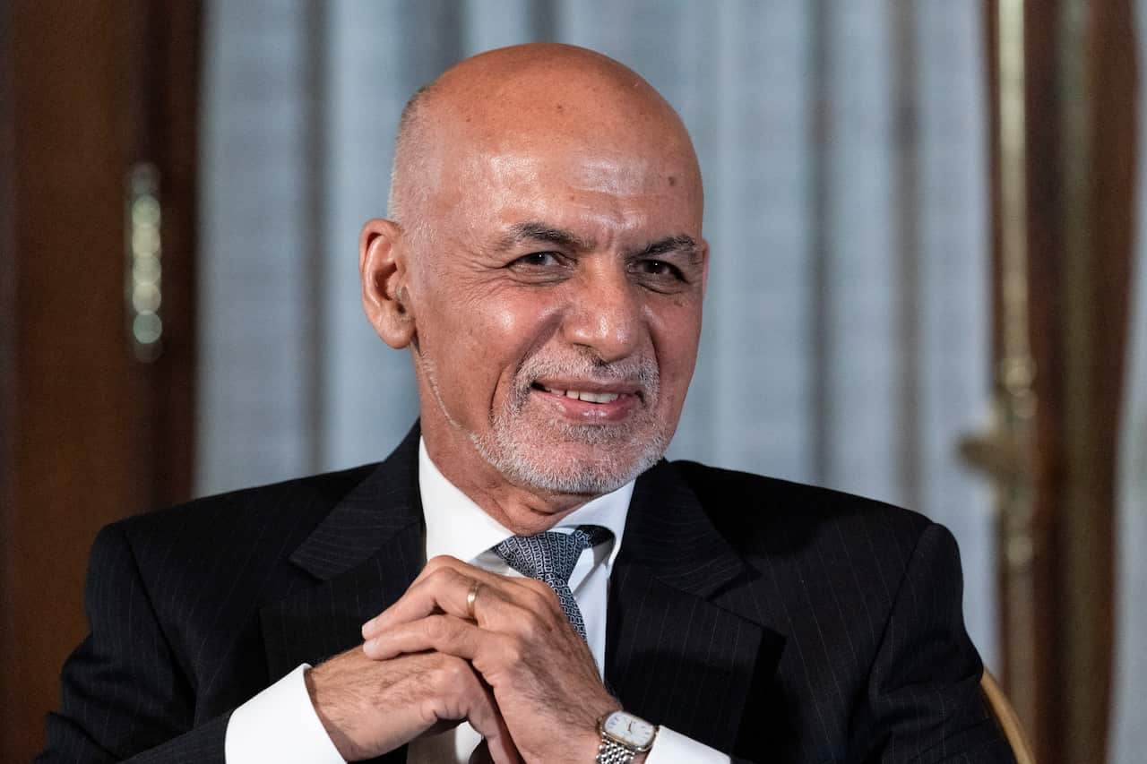 Afghan President Ashraf Ghani is seated before speaking during a media availability after his meeting with President Joe Biden in Washington, Friday, June 25, 2021. (AP Photo/Alex Brandon)