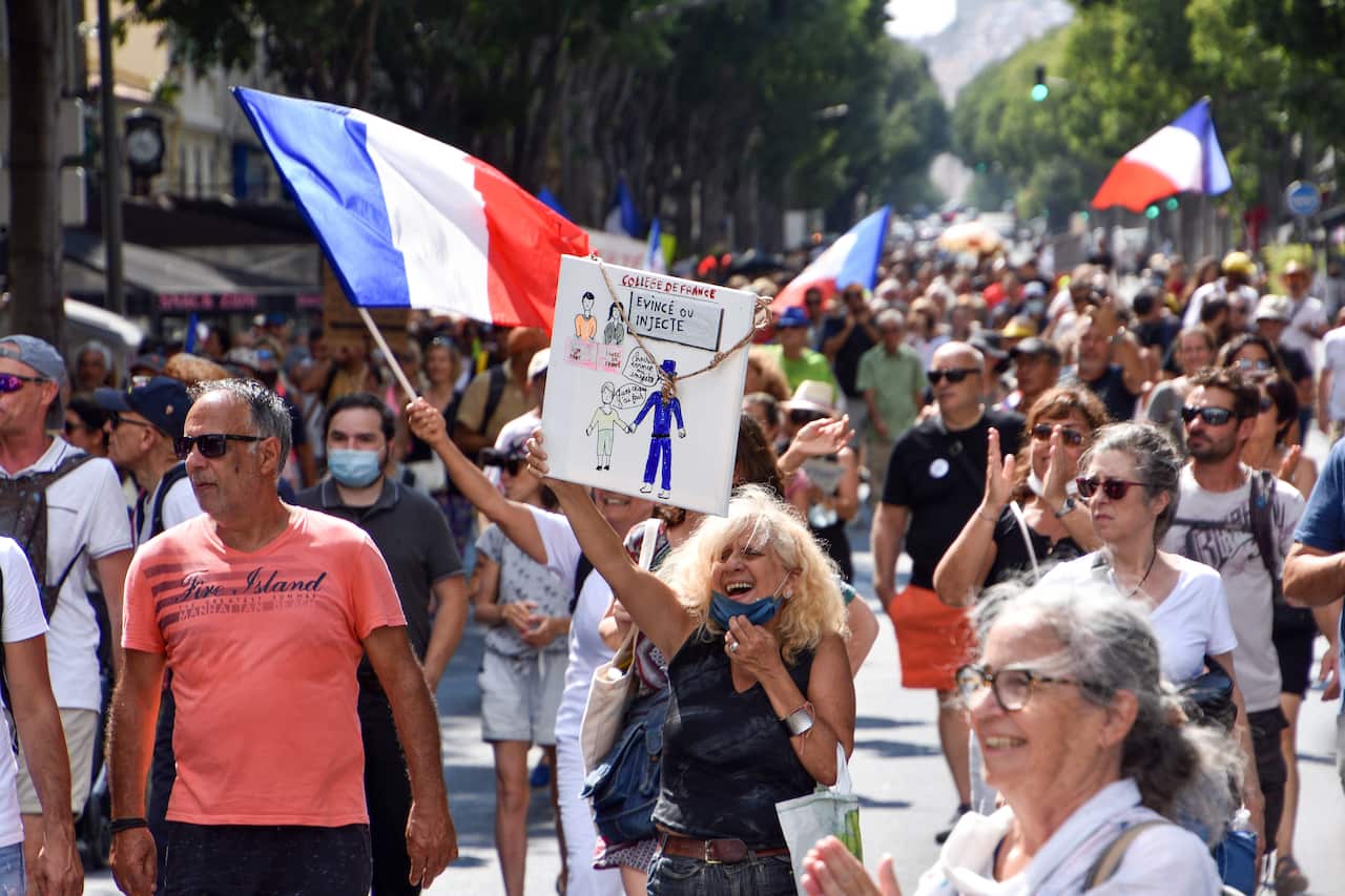 Thousands of people demonstrated in Marseille, France against the introduction of a health pass for vaccinated individuals. 