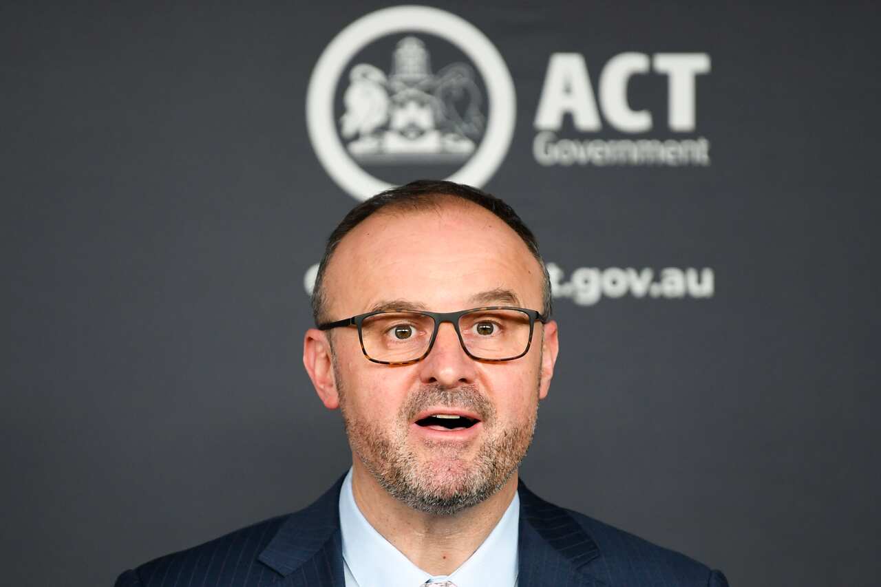 ACT Chief Minister Andrew Barr speaks to the media during a COVID-19 update in Canberra, Friday, August 27, 2021. (AAP Image/Lukas Coch) NO ARCHIVING