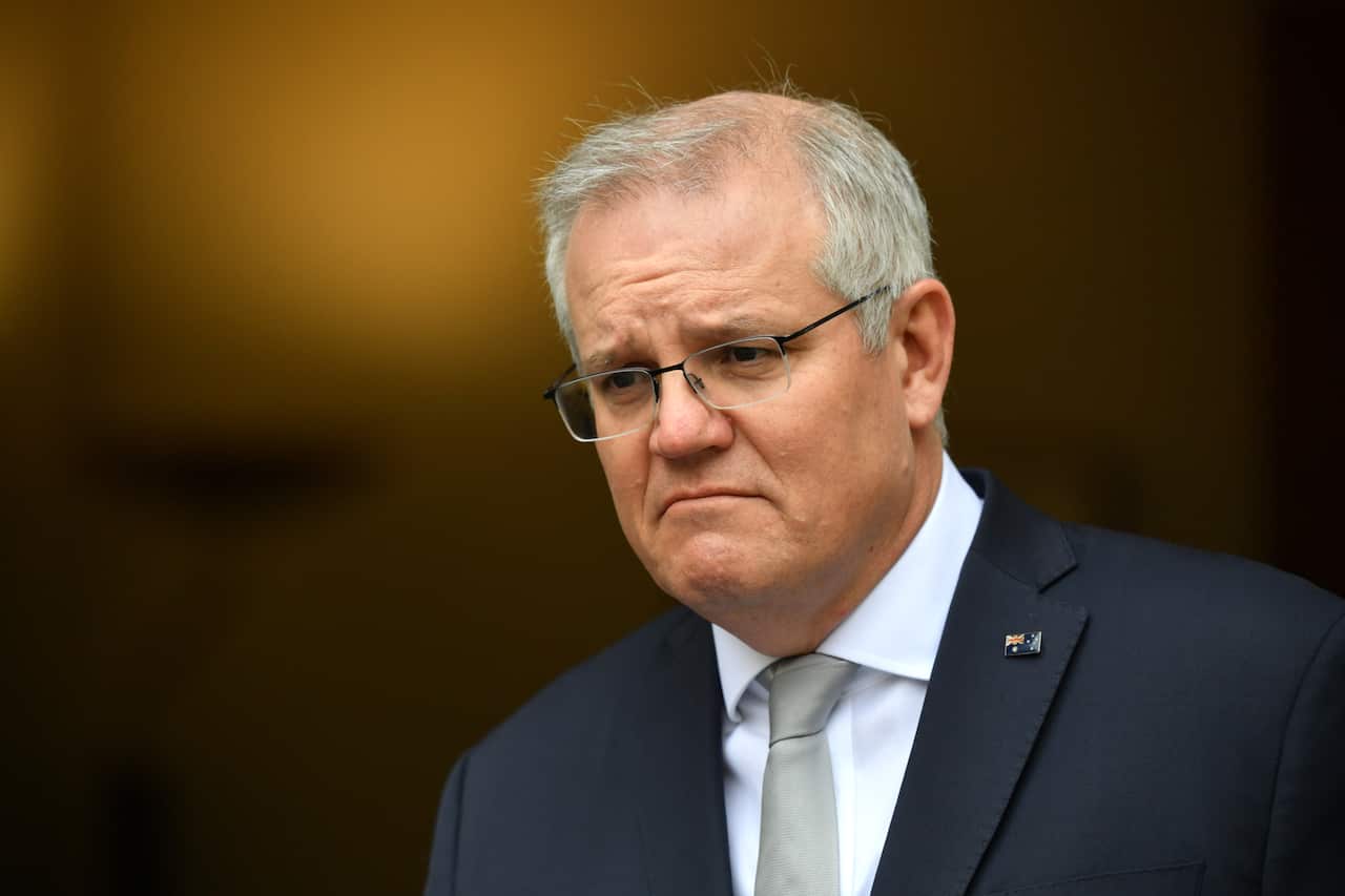Prime Minister Scott Morrison at a press conference at Parliament House in Canberra, Friday, August 27, 2021. (AAP Image/Mick Tsikas) NO ARCHIVING