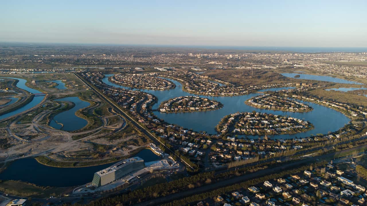 View of the gated community of Nordelta, where environmentalists concerned about large numbers of capybaras that have taken residence there.