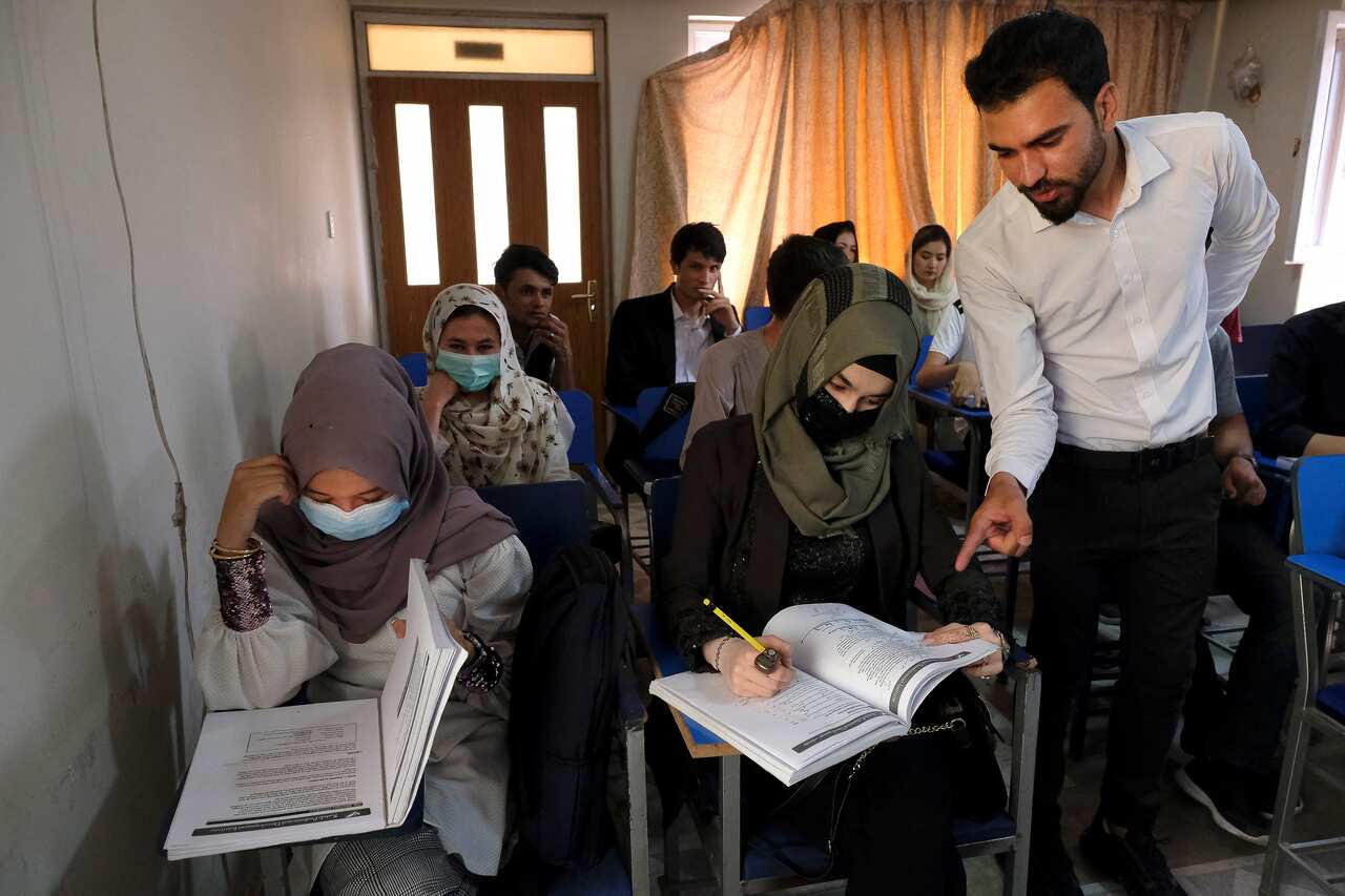 Kateb University is a private university, girls and boys study together in the same classroom, established in 2007, in the city of Kabul, Afghanistan. 29/07/2021 Photo by Alfred Yaghobzadeh/ABACAPRESS.COM.