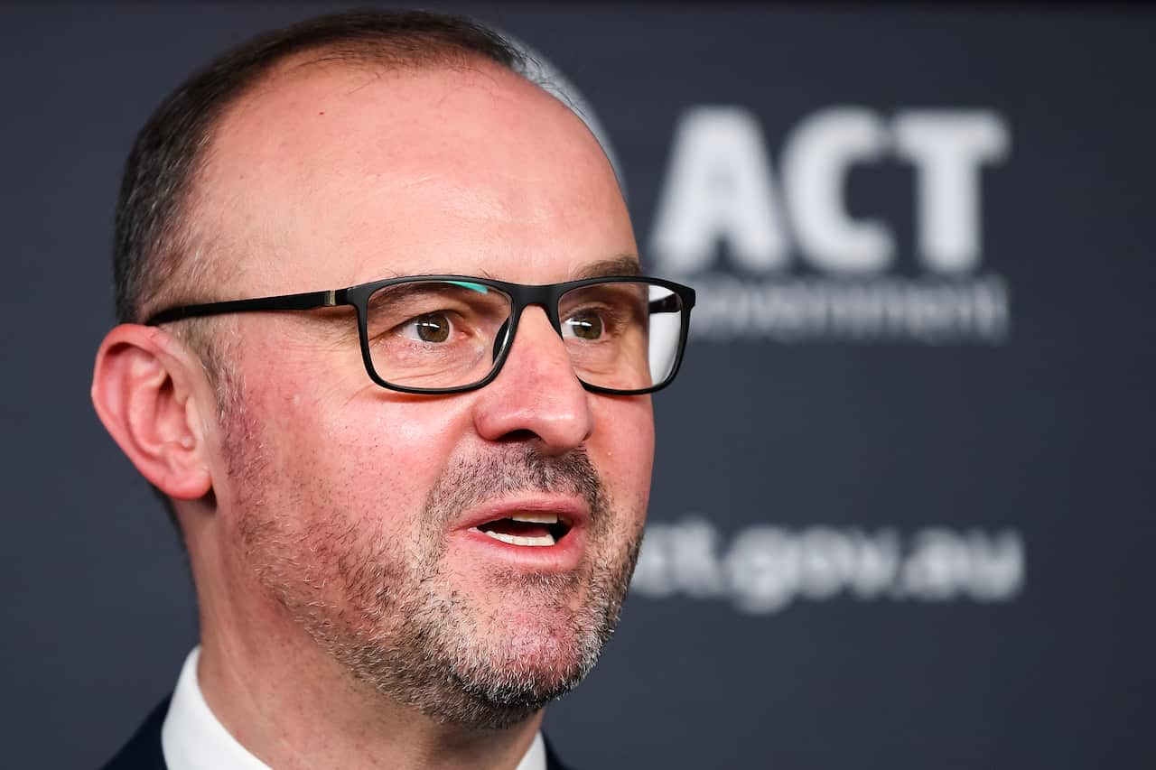 ACT Chief Minister Andrew Barr speaks to the media during a COVID-19 update  in Canberra, Tuesday, August 31, 2021. (AAP Image/Lukas Coch) NO ARCHIVING