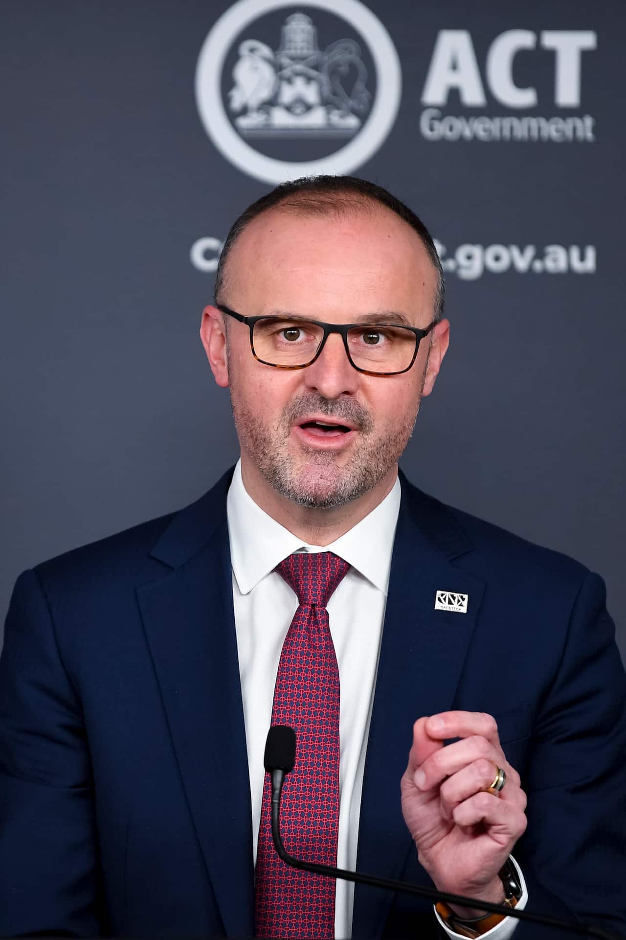 ACT Chief Minister Andrew Barr speaks to the media during a COVID-19 update in Canberra, Monday, September 6, 2021. (AAP Image/Lukas Coch) NO ARCHIVING