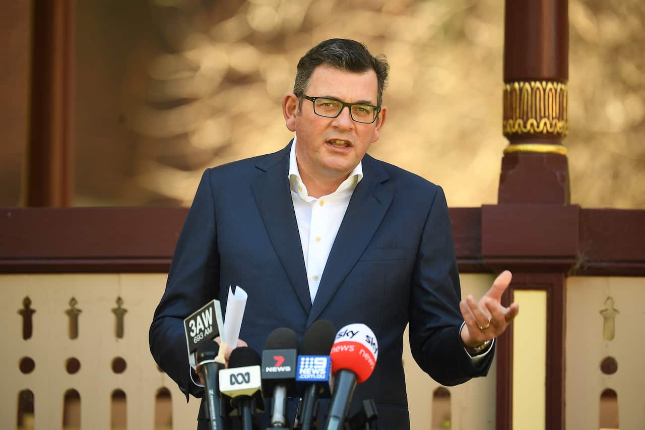Victorian Premier Daniel Andrews addresses the media during a press conference in Melbourne, Wednesday, September 8, 2021. Victoria has recorded 221 new cases of locally acquired Covid19 in the past 24 hours. (AAP Image/James Ross) NO ARCHIVING