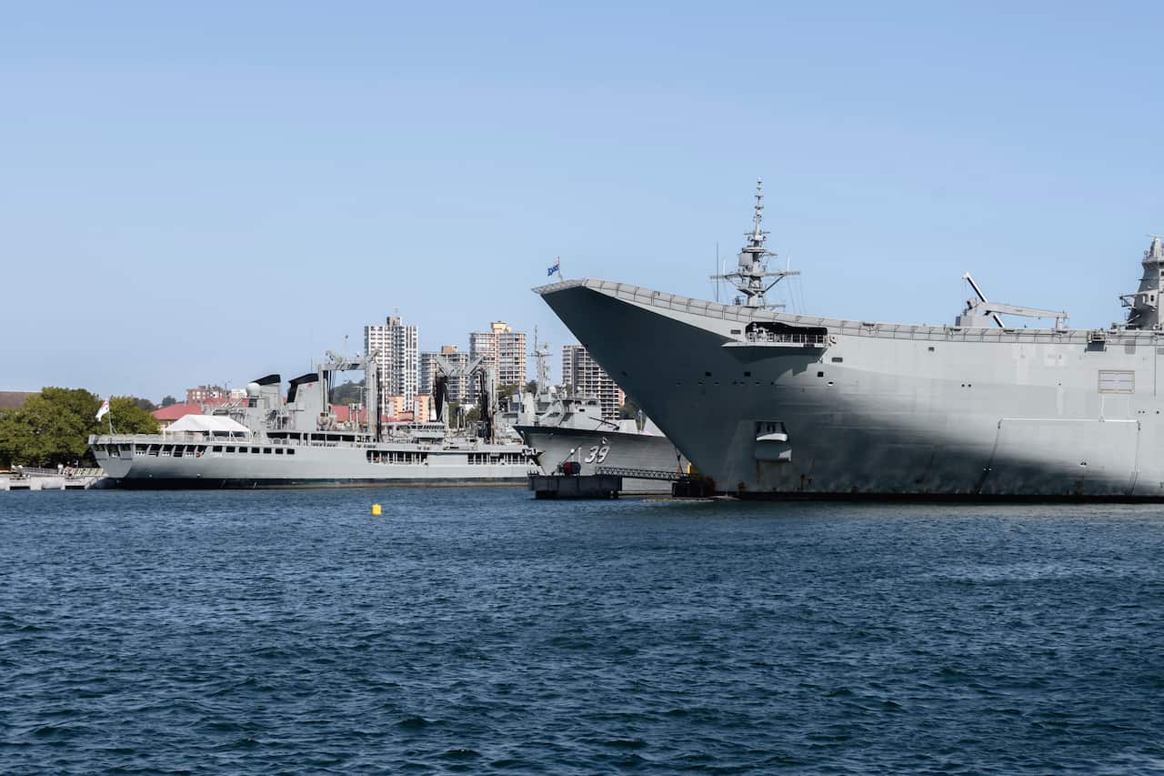 - Ships HMAS Success (OR 304), HMAS Hobart (DDG 39) and HMAS Canberra (L02) are seen docked in port in Sydney, Australia, on 23rd February 2019, in archival photo. Australia, the United Kingdom and the United States announced a new military pact, the AUK