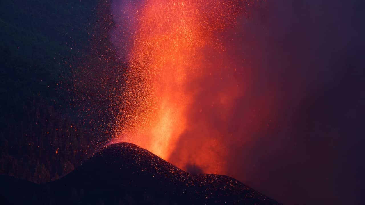 Lava rises up from the new volcano in La Palma, Canary islands, Spain, 20 September 2021.