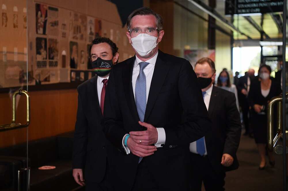Newly elected Premier Dominic Perrottet and his newly elected deputy leader Stuart Ayres (left) at NSW Parliament House in Sydney, Tuesday, October 5, 2021. A showdown for the NSW Liberal leadership looms, with Rob Stokes and Treasurer Dominic Perrottet v