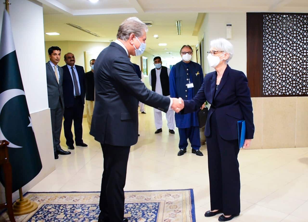 US Deputy Secretary of State Wendy Sherman on an official visit to Islamabad to hold talks with Pakistani leadership to discuss bilateral matters, international issues and the current situation in Afghanistan. EPA/PAKISTAN MINISTRY OF FOREIGN AFFAIRS HAN