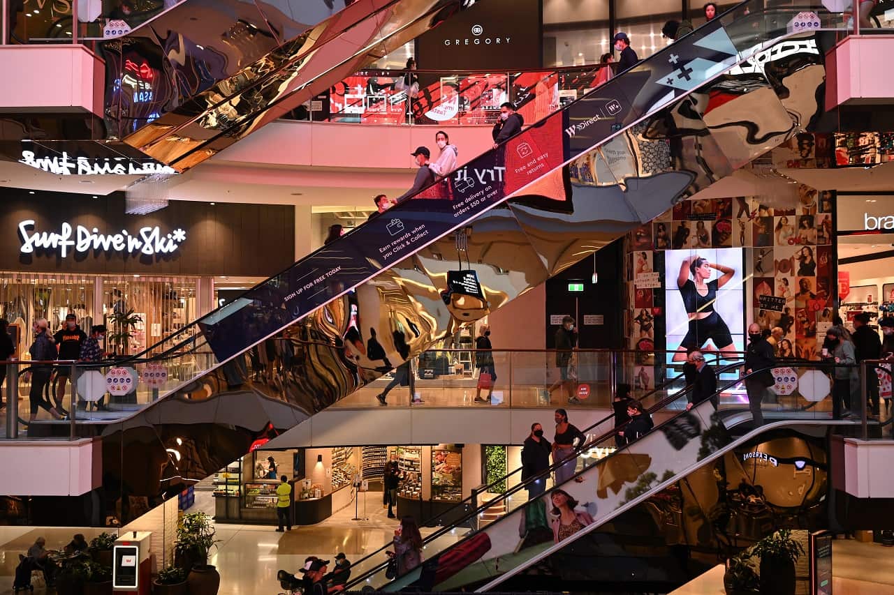 Shoppers flock to Westfield Bondi Junction as Greater Sydney exits 108 days of lockdown, Monday, October 11, 2021.