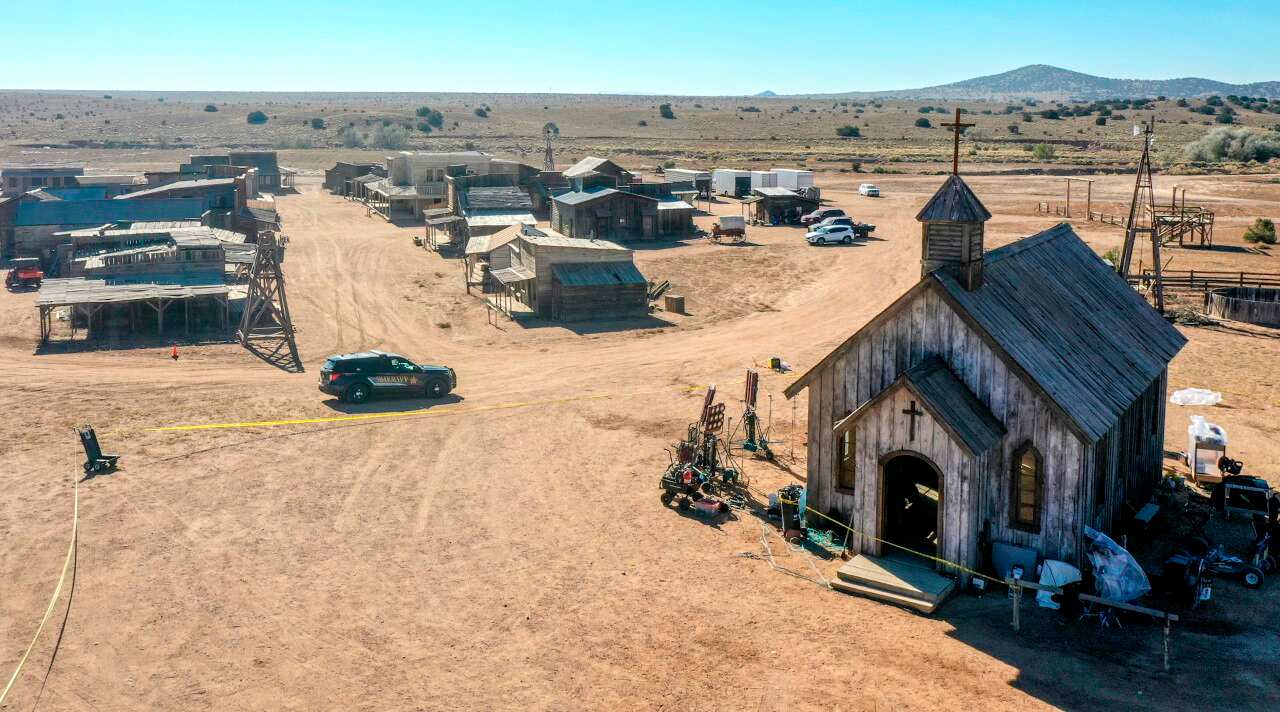 This photo shows the Bonanza Creek Ranch one day after an incident left one crew member dead and another injured, Friday, Oct. 22, 2021 in Santa Fe, N.M. A prop firearm discharged by veteran actor Alec Baldwin, who is producing and starring in a Western m