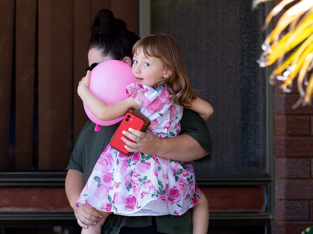 Cleo Smith (4) and her mum Ellie Smith are seen leaving a house where she spent her first night after being rescued in Carnarvon, 900km north of the capital Perth in Western Australia, Thursday, November 4, 2021. Four-year-old Cleo Smith has been found al