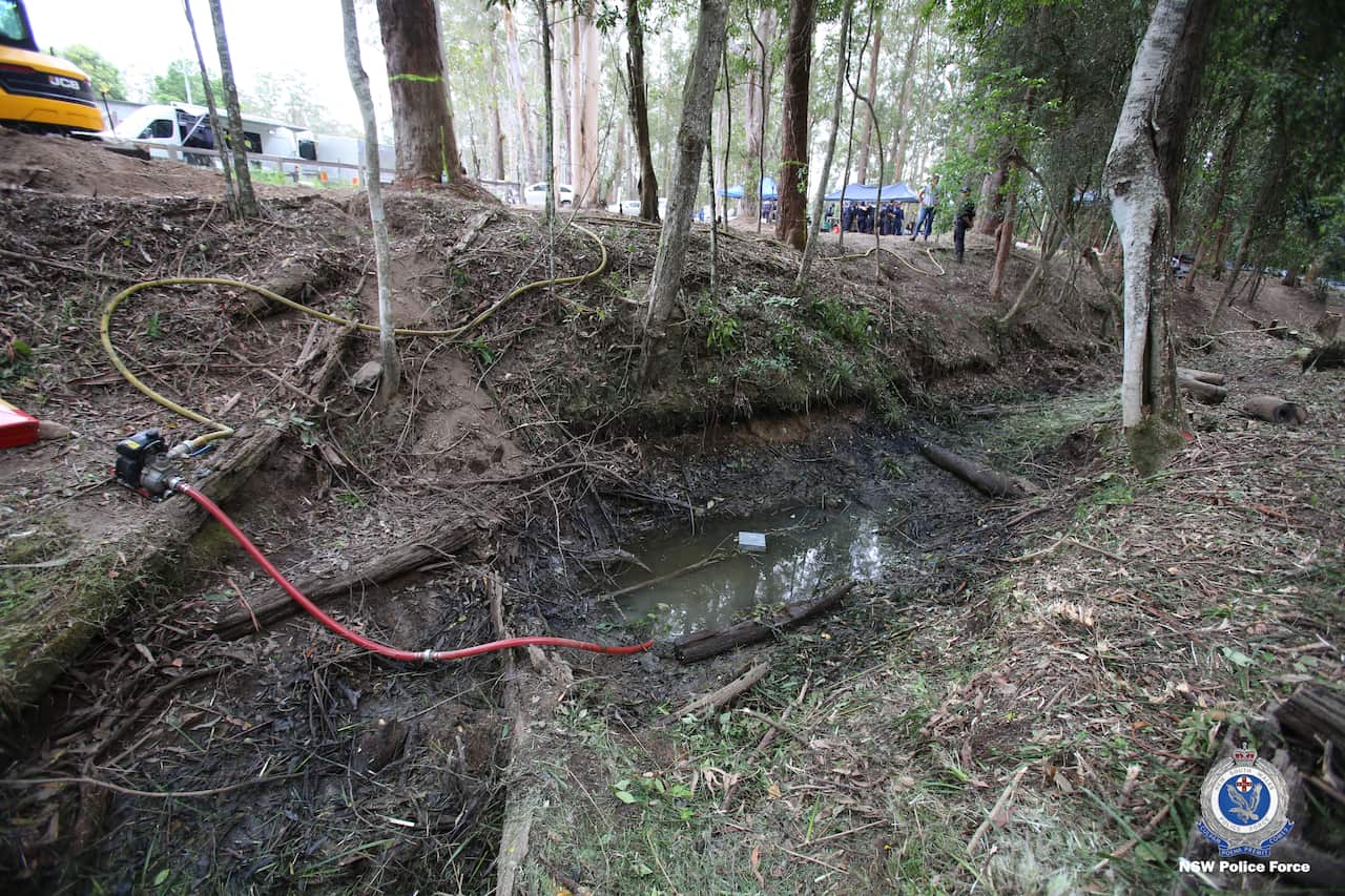 A supplied image shows the NSW Police search operation in Kendall, mid north coast of NSW, Friday, November 19, 2021. Police have combed bushland and drained a creek on the fifth day of a renewed search for the remains of missing three-year-old William Ty