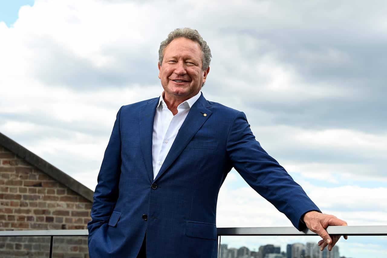 Fortescue Future Industries Chairman Andrew Forrest poses for a photograph in Sydney, Friday, December 10, 2021. Fortescue Metals Industries has announced that Elizabeth Gaines will depart the company as CEO, but remain on the board as a non-executive dir