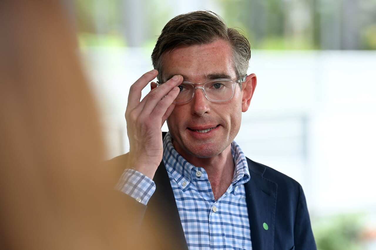 NSW Premier Dominic Perrottet speaks to the media during a press conference outside the Royal North Shore Hospital in Sydney