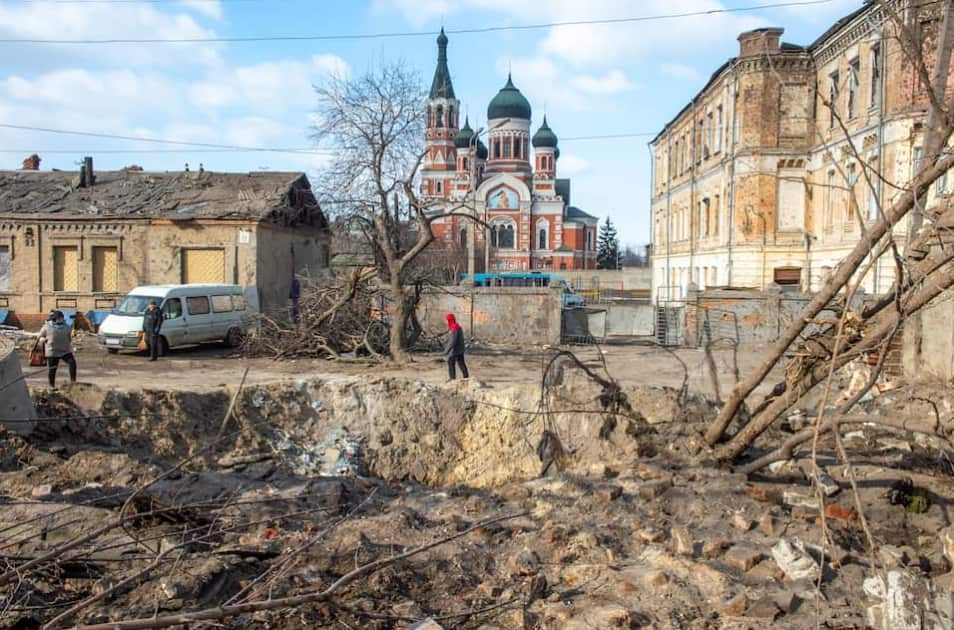 A market in a residential area that was destroyed by Russian forces in Kharkiv, Ukraine, on 17 March, 2022.