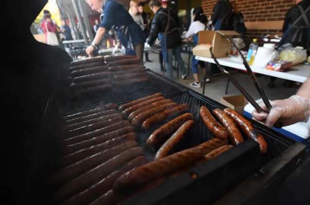 Sausages cooking during a previous federal election at the Glenferrie Primary School voting centre in Melbourne. 
