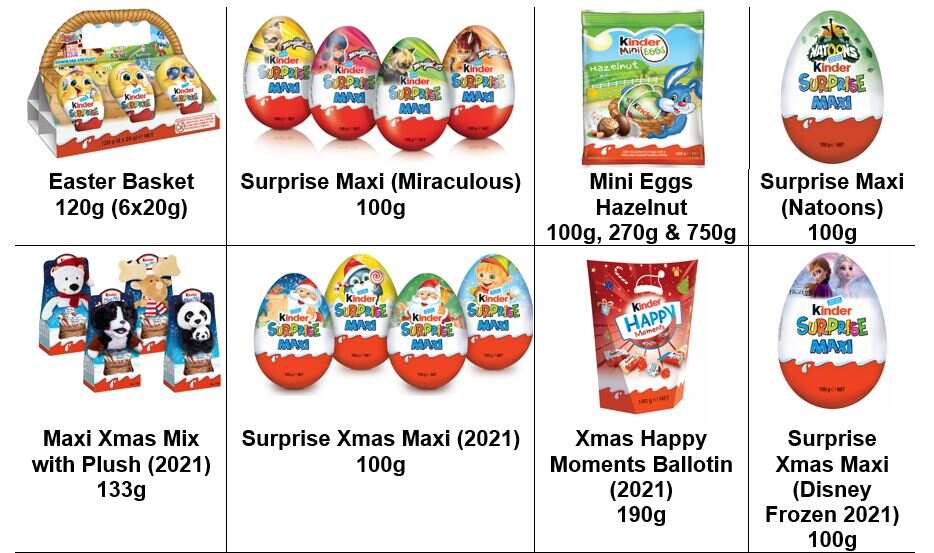 Kinder chocolate products 