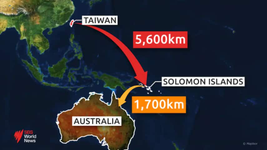The proximity of Solomon Islands to both Australia and Taiwan.