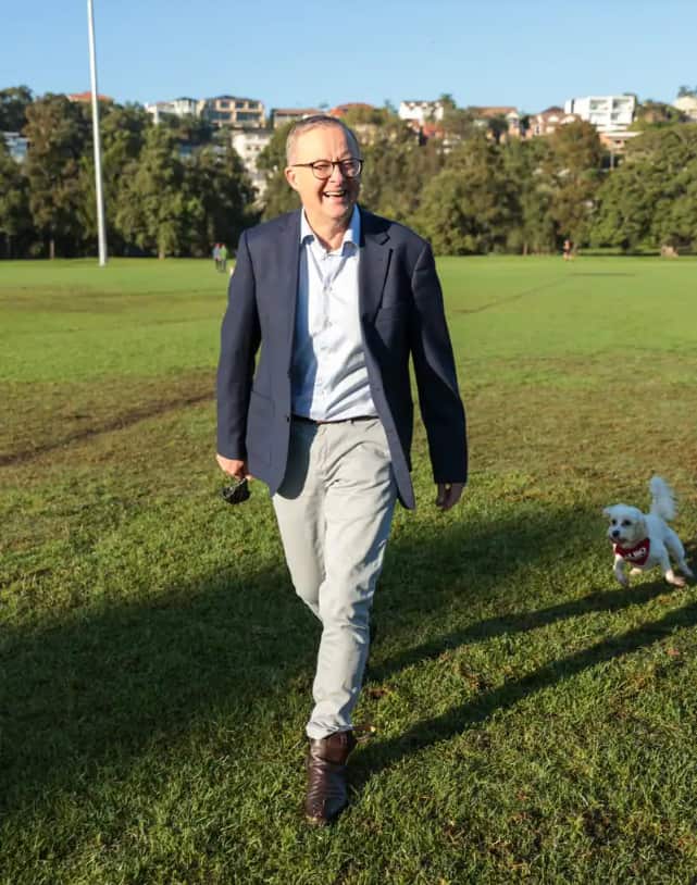 Prime Minister Anthony Albanese after emerging from isolation on 29 April 2022