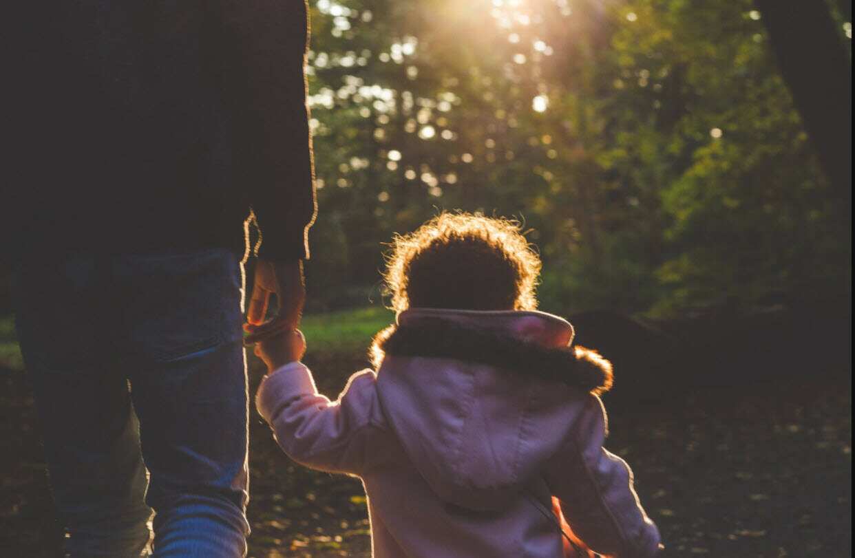 Kid holding hand with father