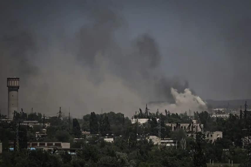 Smoke rising in the city of Severodonetsk as the battle for the strategically important city continues to rage