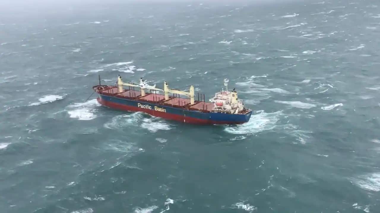 Stranded Portland Bay container ship on Monday, 4 July 2022.