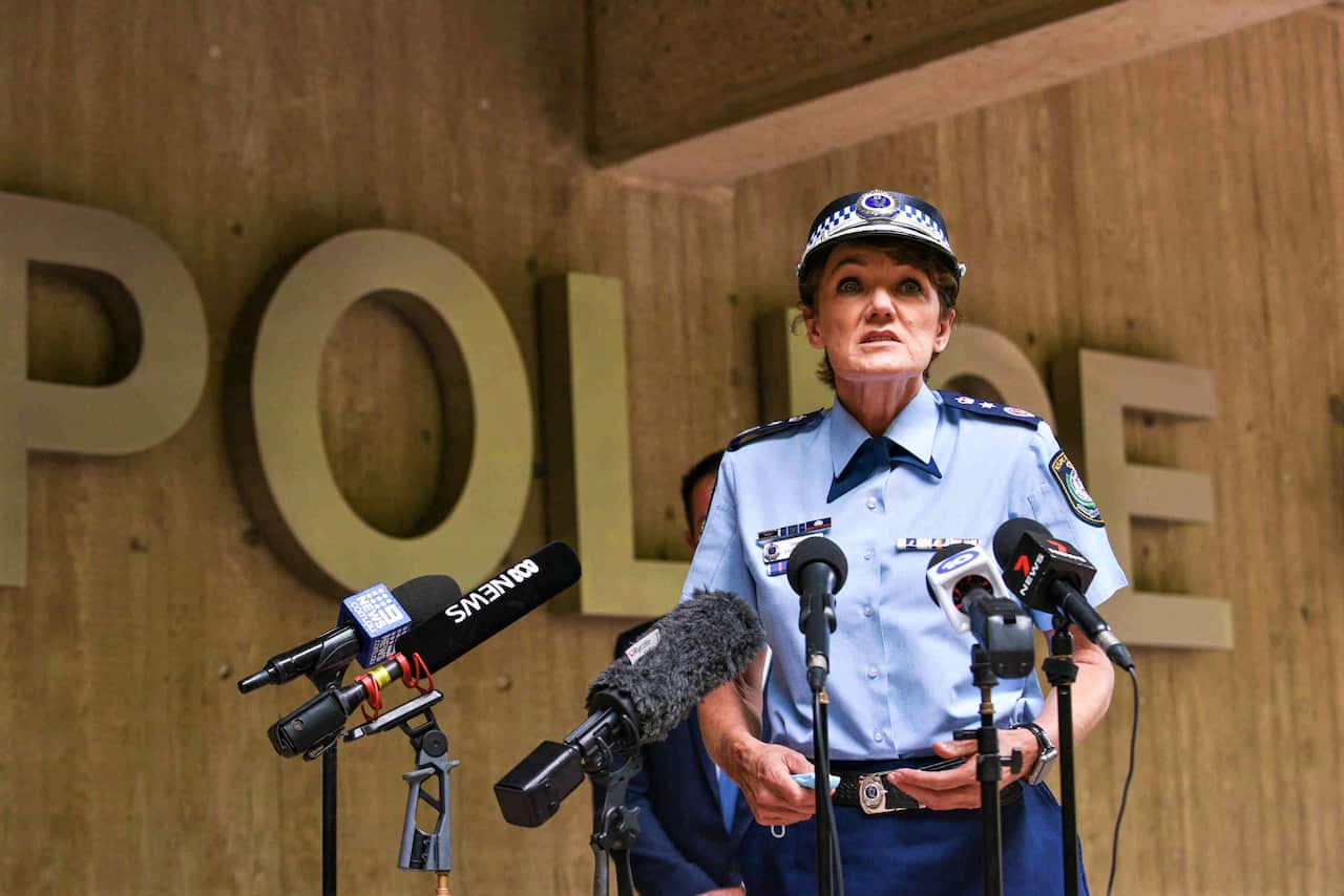 NSW Police Acting Commissioner Karen Webb speaks to the media during a police press conference outside the Sydney Police Centre in Sydney, January 19, 2022.