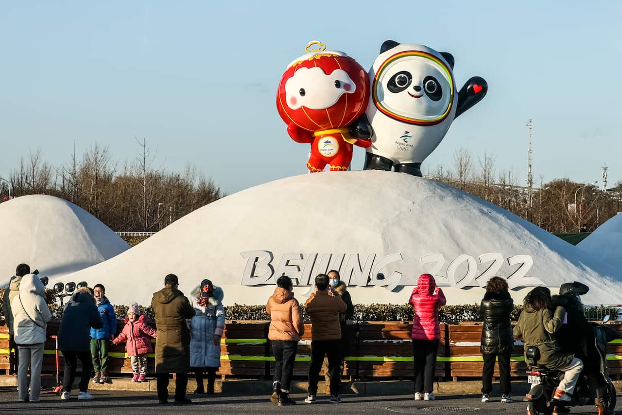 A view of the Beijing 2022 Olympics and Paralympics mascots panda Bing Dwen Dwen and lantern Shuey Rhon Rhon. 