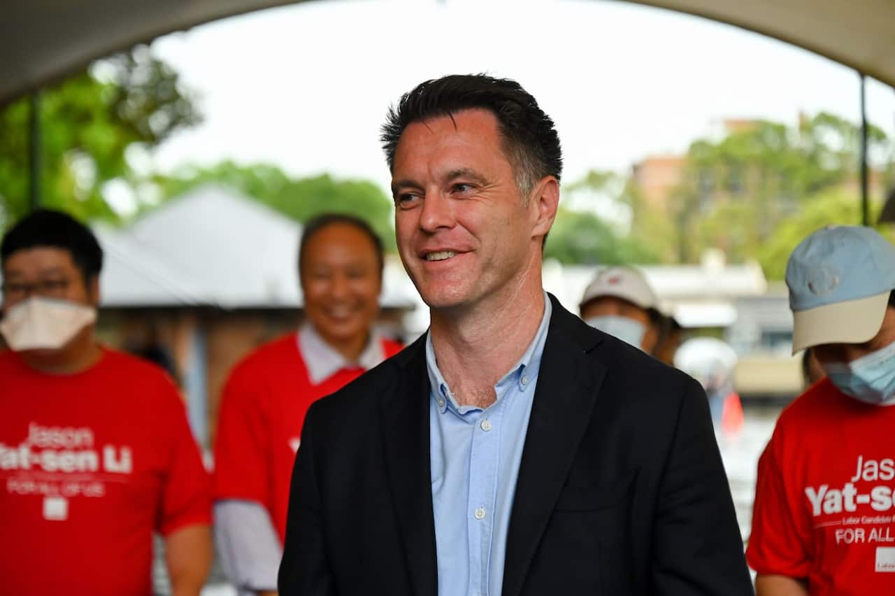 NSW Opposition Leader Chris Minns during the Super Saturday by-elections at Burwood Public School