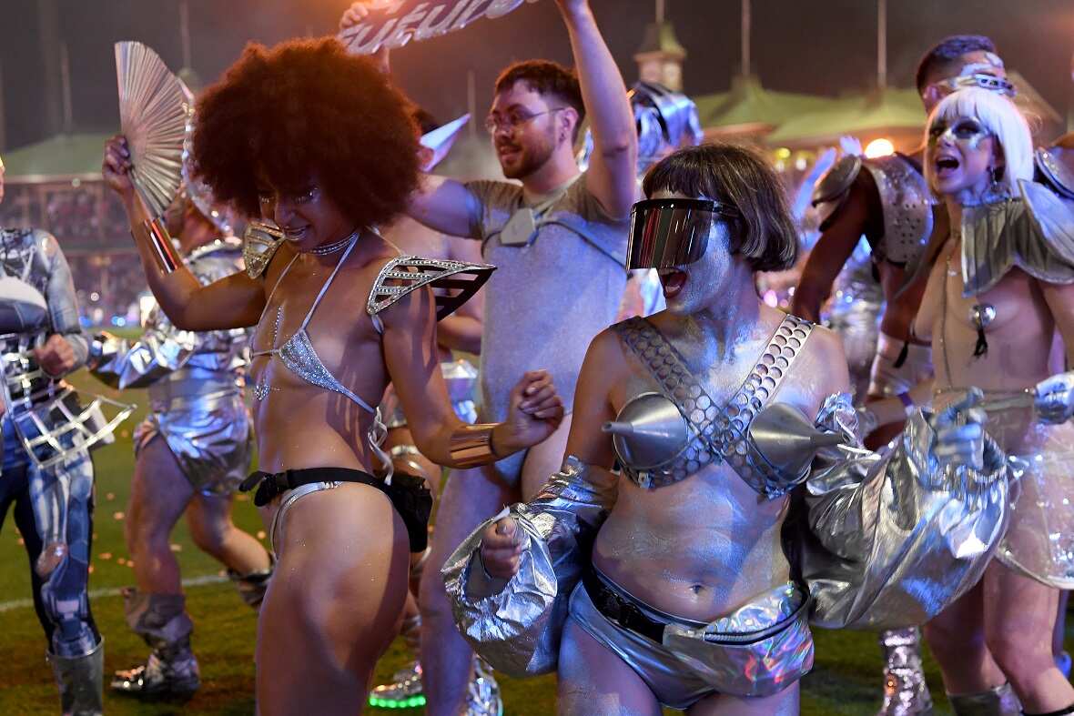 Participants take part in the 44th annual Gay and Lesbian Mardi Gras parade at the Sydney Cricket Ground (SCG) in Sydney
