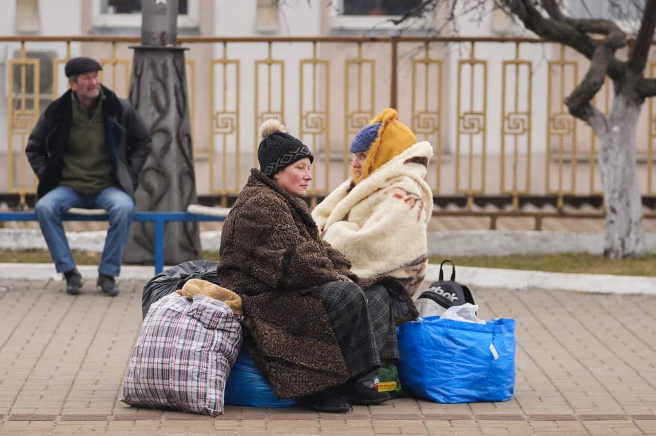 Mar 4, 2022, Lviv, Ukraine, People gather near Lviv Railway Station in Lviv, Ukraine on March 4, 2022.