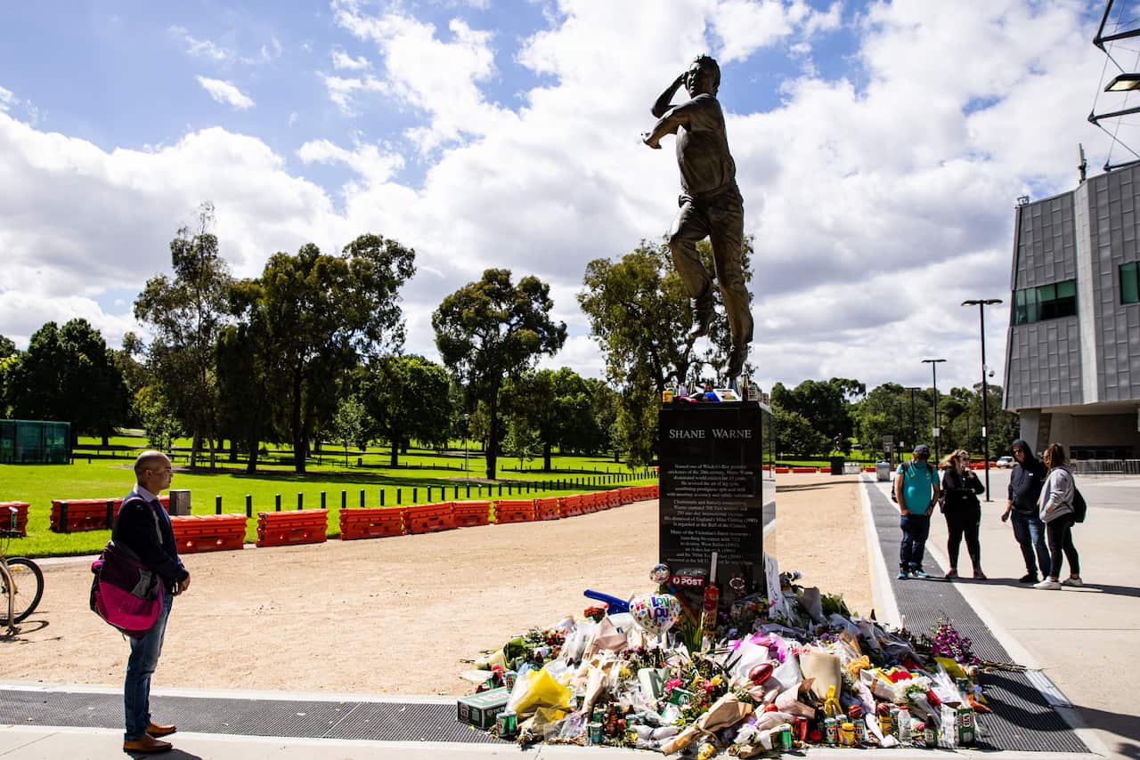 Tributes to Australian cricketer Shane Warne outside the MCG in Melbourne, Thursday, March 10, 2022.