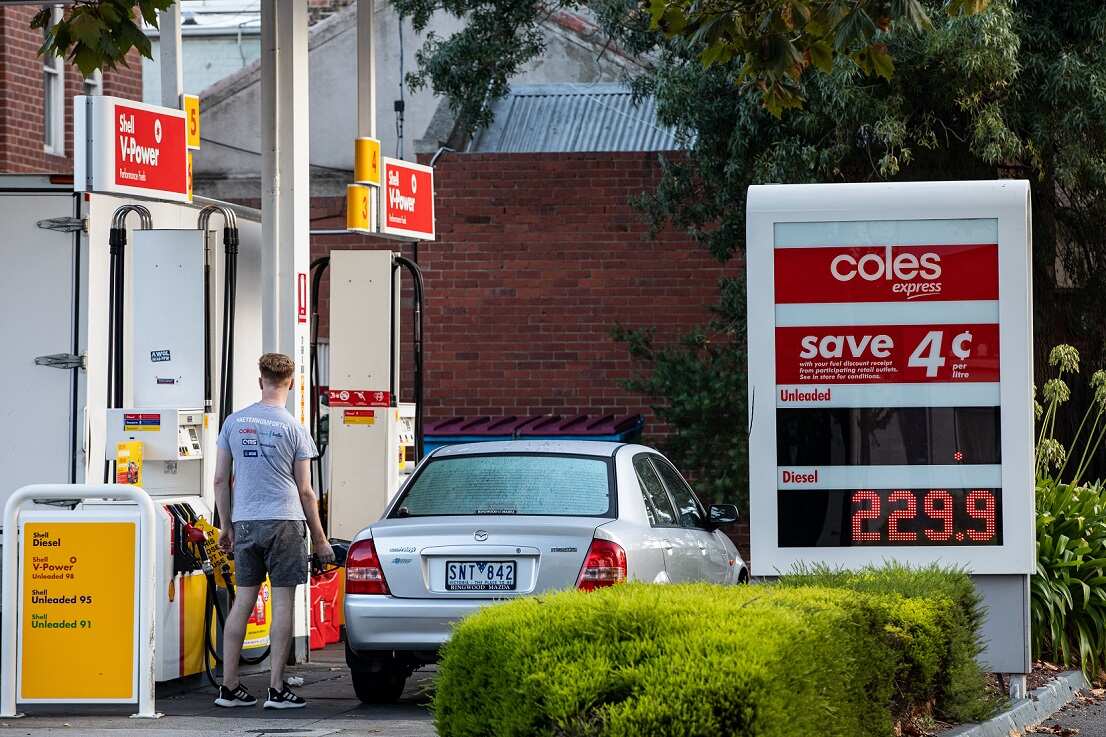 Fuel prices are listed on a fuel price board at a petrol station in Melbourne, Monday, March 14, 2022. 