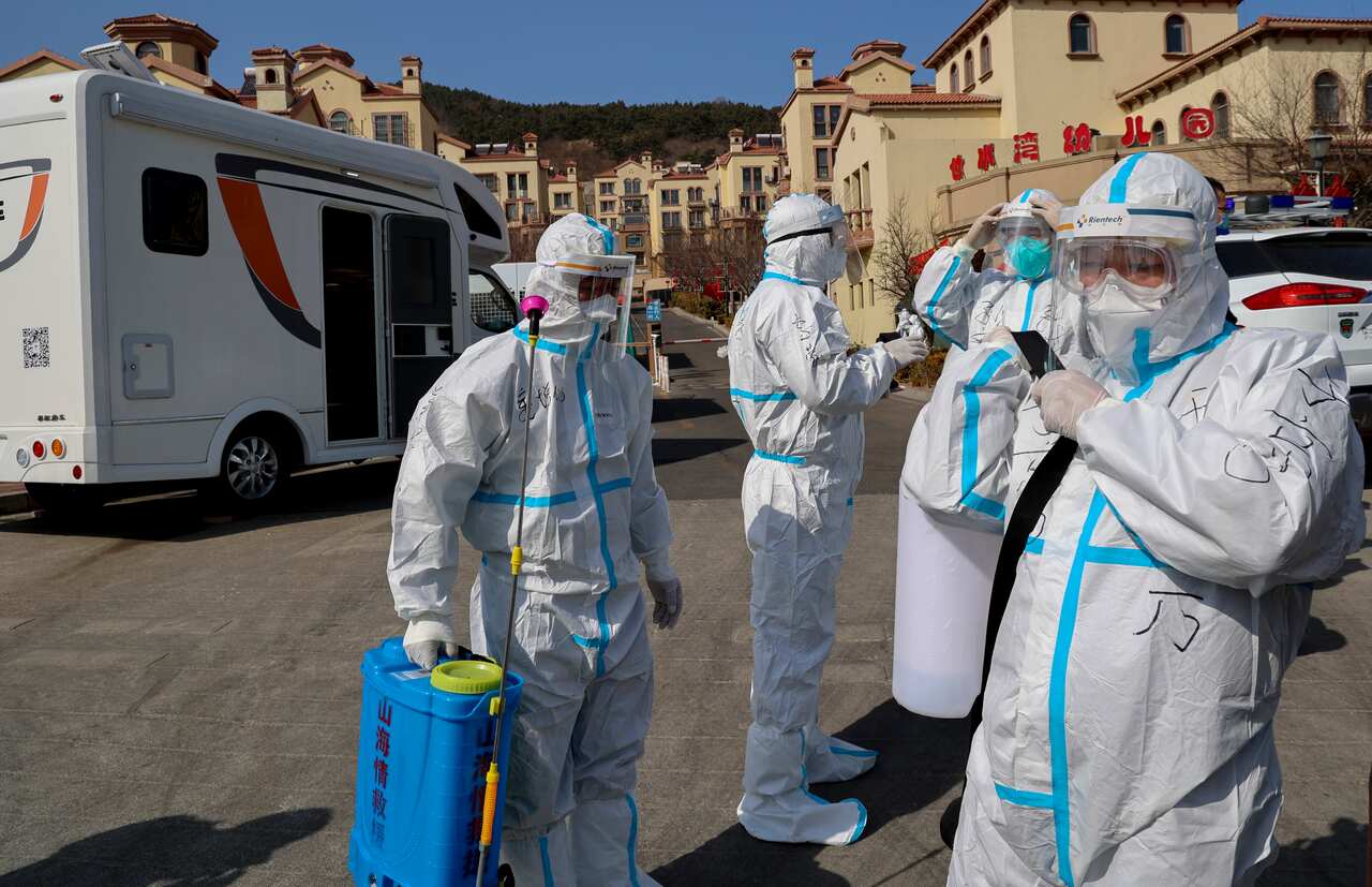 QINGDAO, CHINA - MARCH 14, 2022 - A rescue team carries out epidemic prevention and control disinfection work in the West Coast New Area in Qingdao, Shandong Province, China, March 14, 2022. (Photo by Costfoto/Sipa USA)