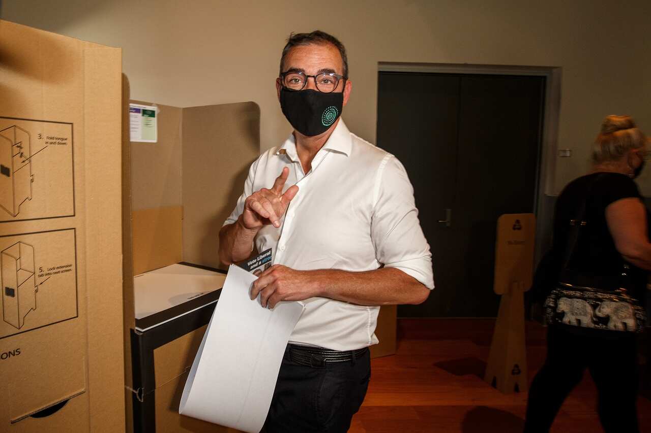 Steven Marshall, current premier of South Australia and leader of the Liberal Party in South Australia, votes on polling day 