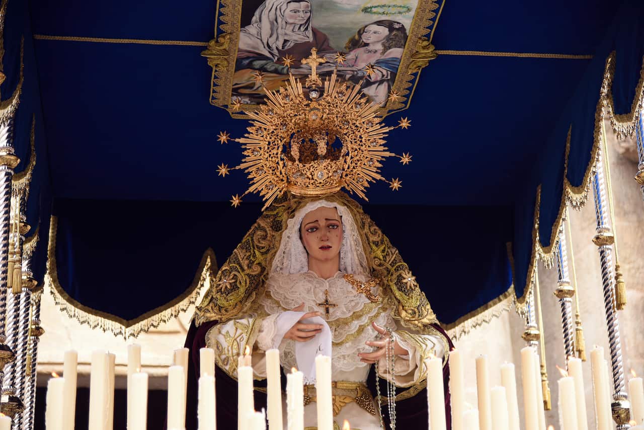 Image of the Virgin of Consolation seen during the Palm Sunday Procession in Spain.. 