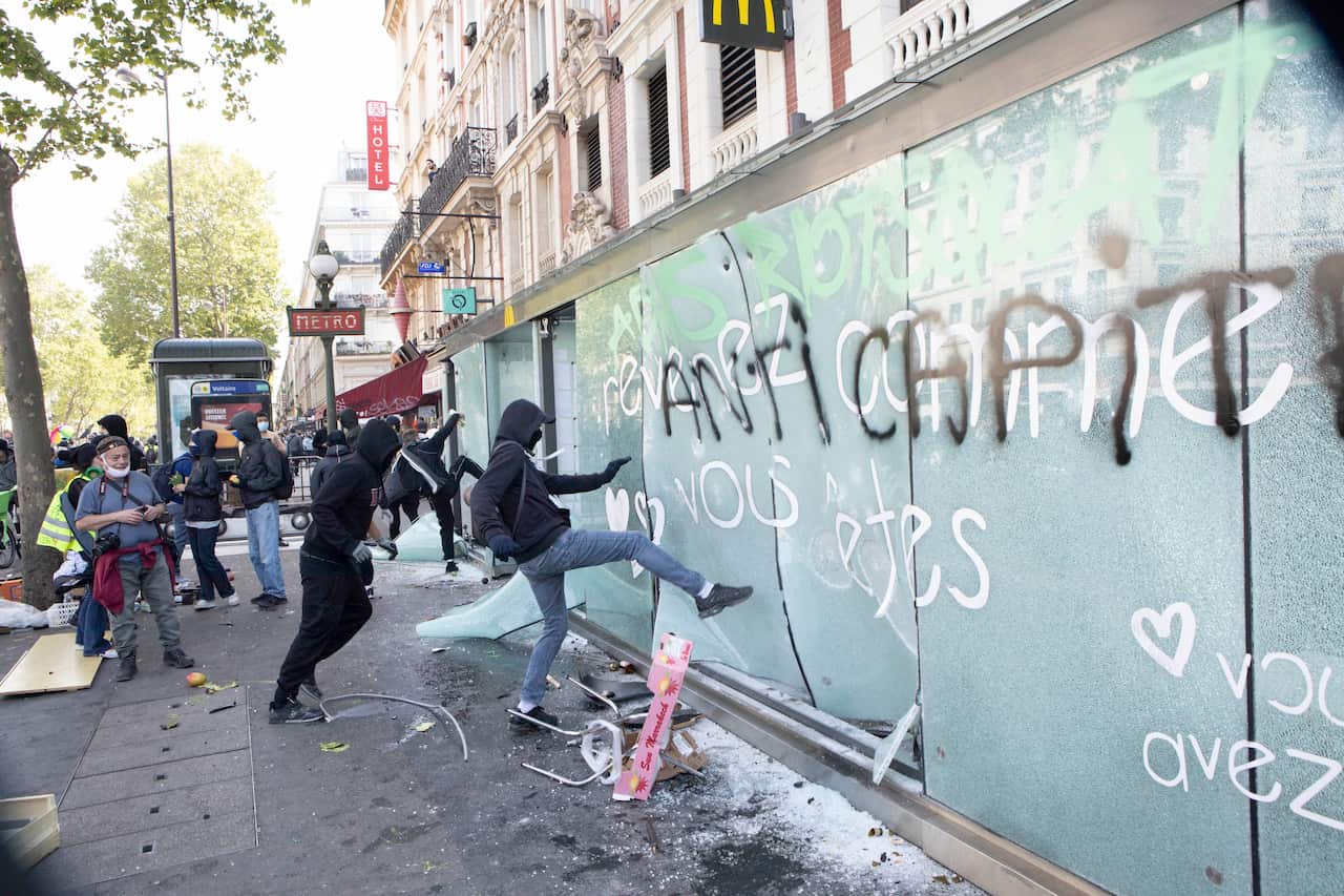 Thousands of demonstrators joined the May Day March in Paris on 1st May, International workers day.