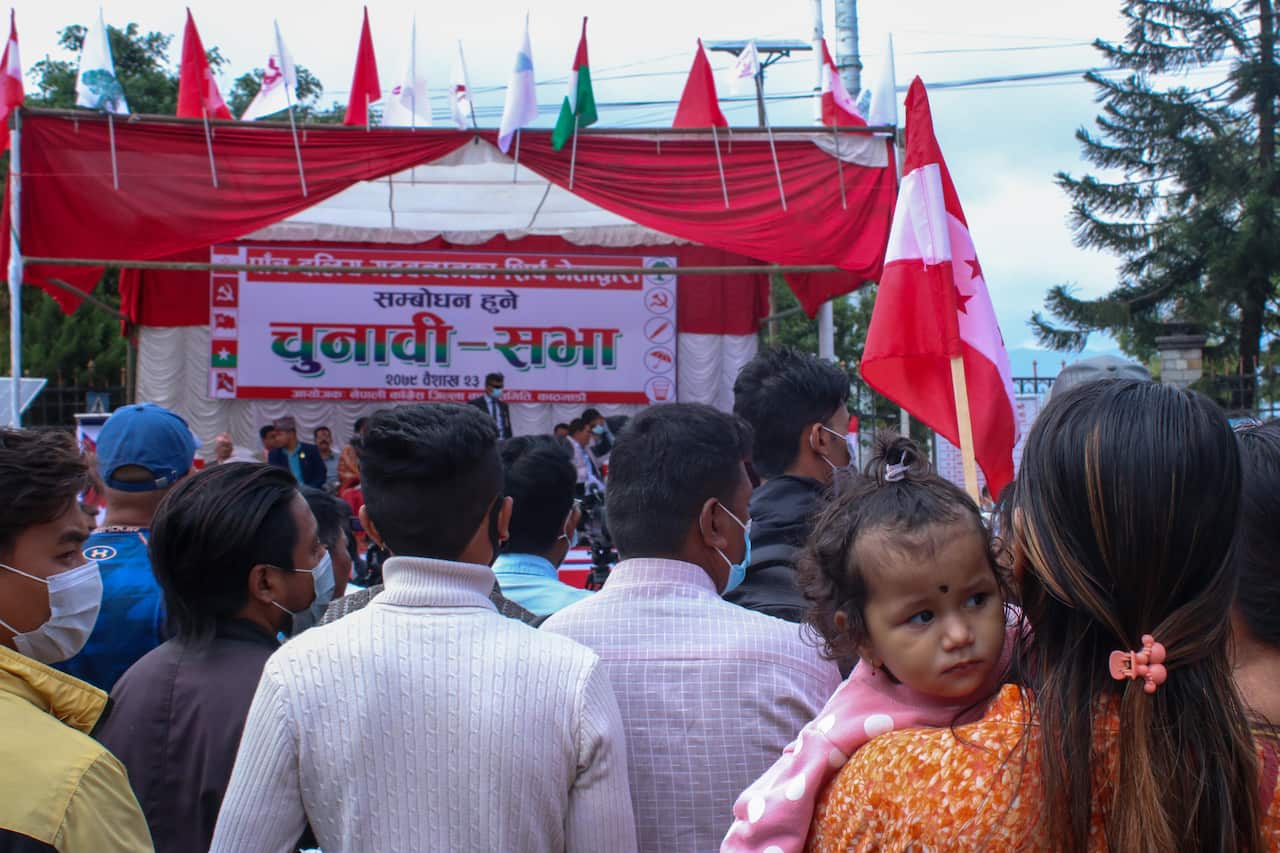 The general public supporting different political candidates while attending election rally of five party alliance organized in Kathmandu, Nepal on May 6, 2022 ahead of upcoming local level election. (Photo by Abhishek Maharjan/Sipa USA)