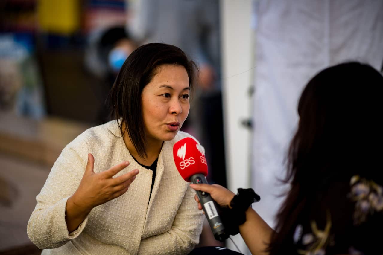 DPDA candidate Kyinzom Dhongdue at SBS Election Exchange.