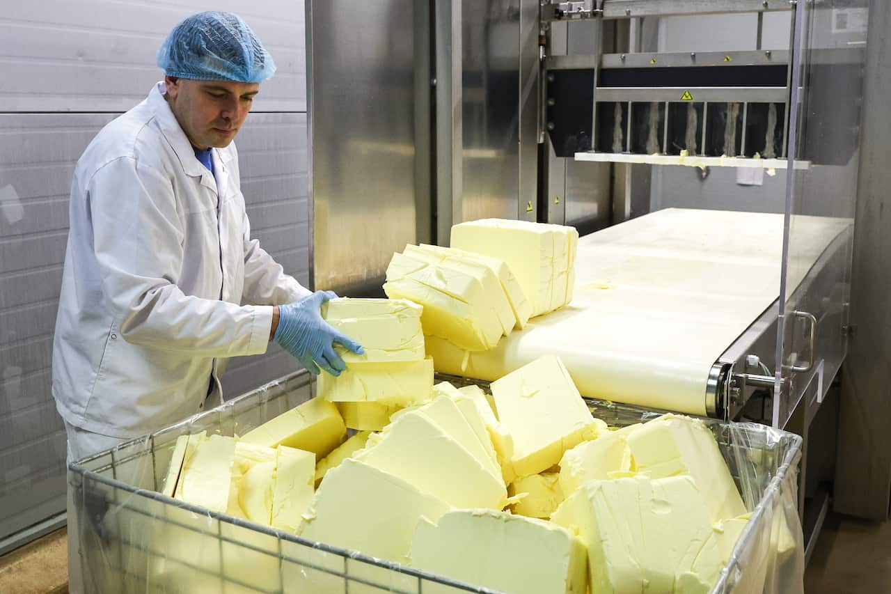 A man works at the Valio cheese factory 