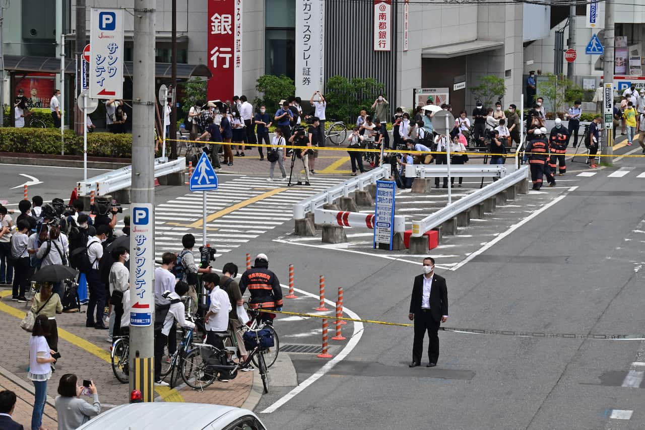 The site that former prime minister Shinzo Abe been shot is pictured in Nara City on July 8, 2022.